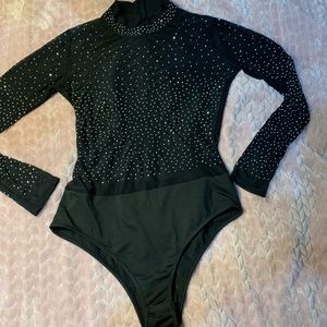 Stunning Black Body Suit with Silver Embellishments